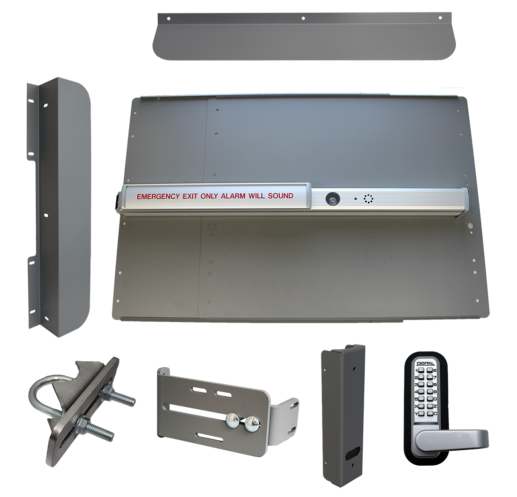 Lockey ED65S Edge Panic Shield Security Kit w/ PB2500 Alarm Panic Bar, Panic Shield, Strike Bracket, Keypad Lock, Gate Box