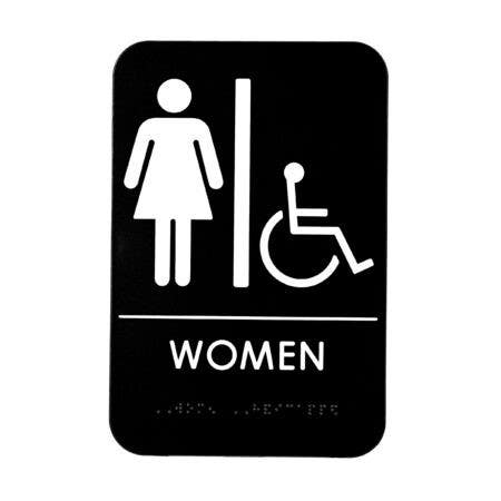 Alpine Industries ALPSGN-6 Womens Braille Handicapped Restroom Sign,  Black/White, ADA Compliant, 6"x9"