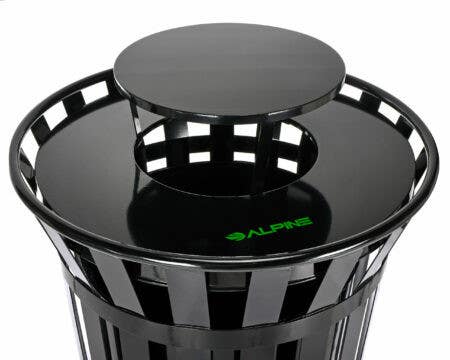 Alpine Industries ALP479-38 Outdoor Metal Slatted Receptacle with Rain Bonnet Lid - 38 Gallon