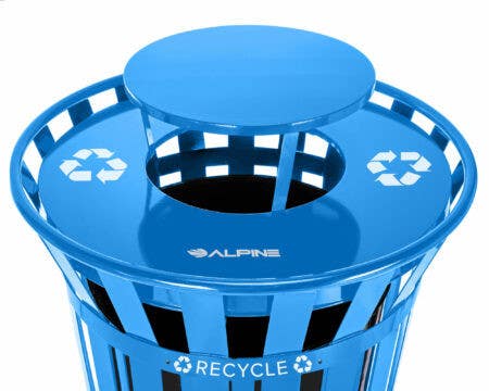Alpine Industries ALP479-38-A-BLUE Rain Bonnet Lid for Outdoor Metal Recycling Receptacle - 38 Gallon Blue