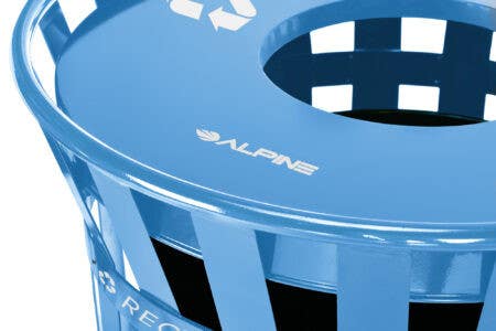 Alpine Industries ALP479-38-BLUE Outdoor Metal Recycling Receptacle with Rain Bonnet Lid - 38 Gallon Blue
