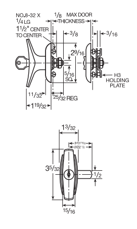 CCL 02370 1001 T-Handle - RH90 CAT60, 3-1/2" Spindle, Finish-Satin Chrome