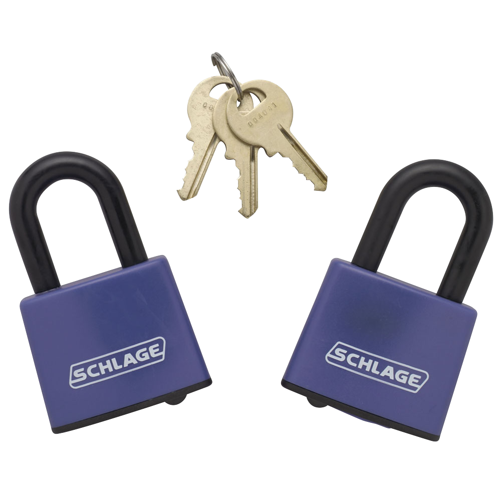 Schlage 850410 Covered Laminated Steel Padlock, Pack of 2, Keyed Alike