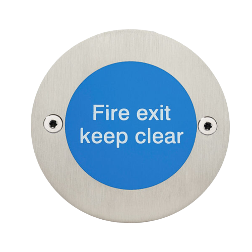 Modric SS8450 76mm Fire Exit Keep Clear Sign, Satin Stainless Steel