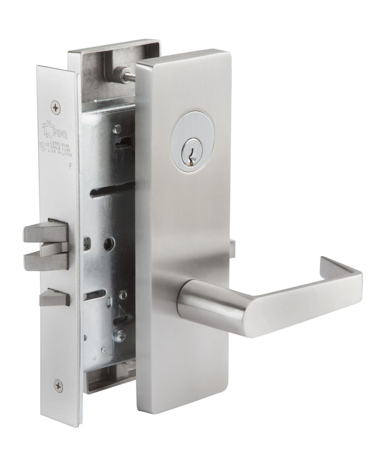 PDQ MR Series Grade 1 Mortise Lock - F Series, EF Escutcheon Trim, Finish-Satin Chrome