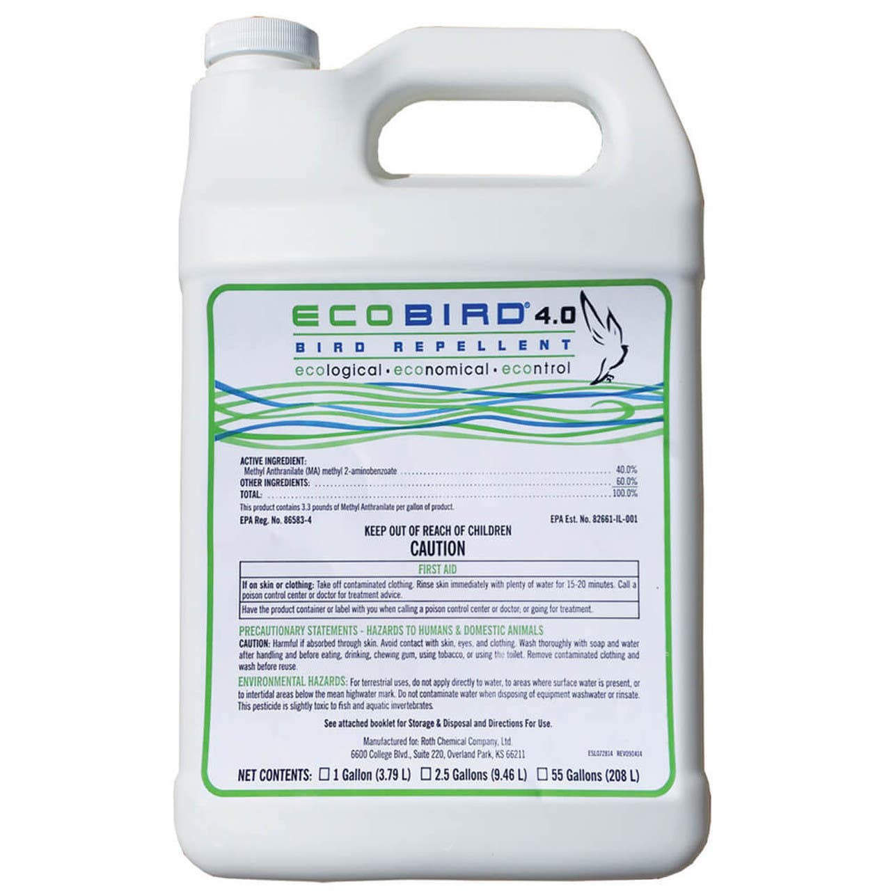 Bird B Gone ECOBRD-40 Ecobird 4.0 Bird Repellent - 1 Gallon