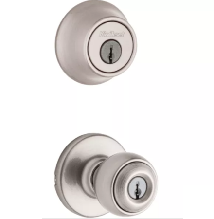Kwikset 690P Keyed Entry Polo Knob w/ Single Cylinder Deadbolt-Satin Nickel