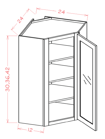 US Cabinet Depot DCW24 Glass Door Diagonal Wall Corner Cabinets, Capital Collection