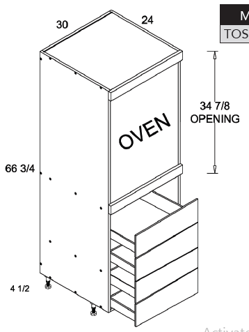 US Cabinet Depot TOS4DB3072 Altamax Tall Single Oven Four Drawer Utility Cabinet, Altaeuro