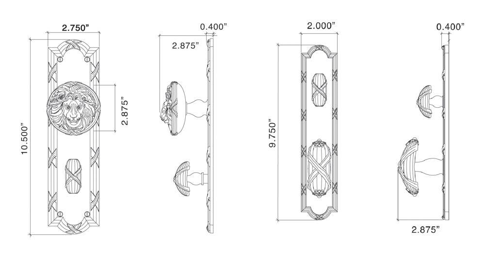 Von Morris 8141 Large Ribbon & Reed Escutcheon Sets With Large Ribbon & Reed Knob, Tubular Latch Sets