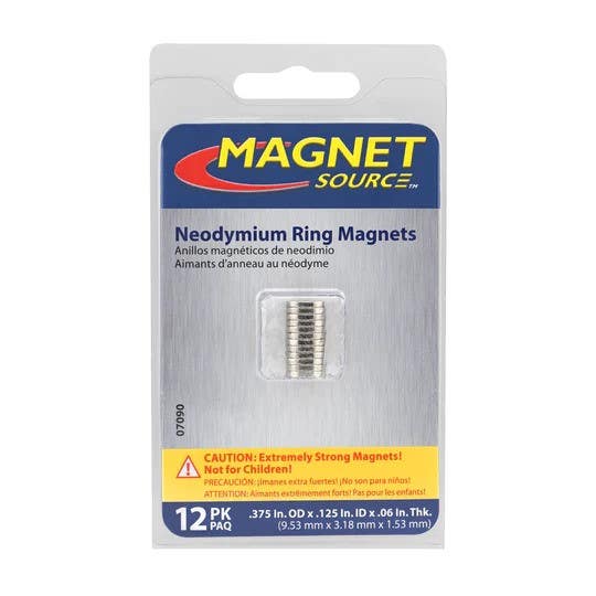 Magnet Source 07090 Neodymium Ring Magnet, Pull Rating-1.56 Lbs. (12 Pk)