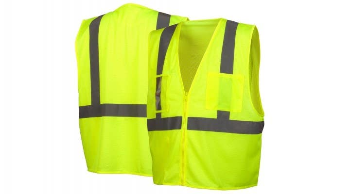 Pyramex RVZ2110CP Type R - Class 2 Hi-Vis Lime Safety Vest w/Clear Pocket
