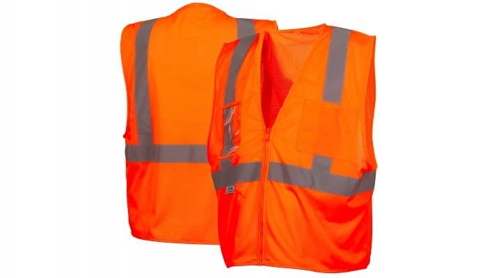 Pyramex RVZ2120CP Type R - Class 2 Hi-Vis Orange Safety Vest w/Clear Pocket