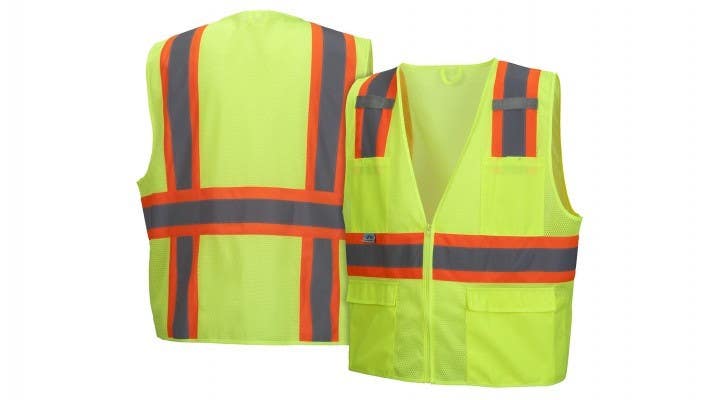 Pyramex RVZ2310 Type R - Class 2 Hi-Vis Lime Safety Vest w/Contrasting Reflective Tape