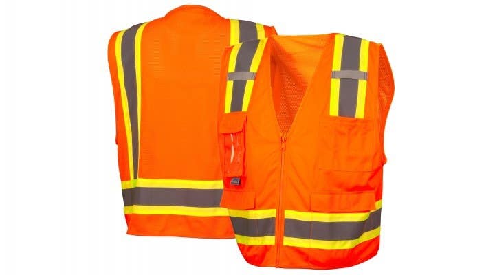 Pyramex RVZ2420CP Type R - Class 2 Hi-Vis Orange Surveyor Vest w/Clear Pocket