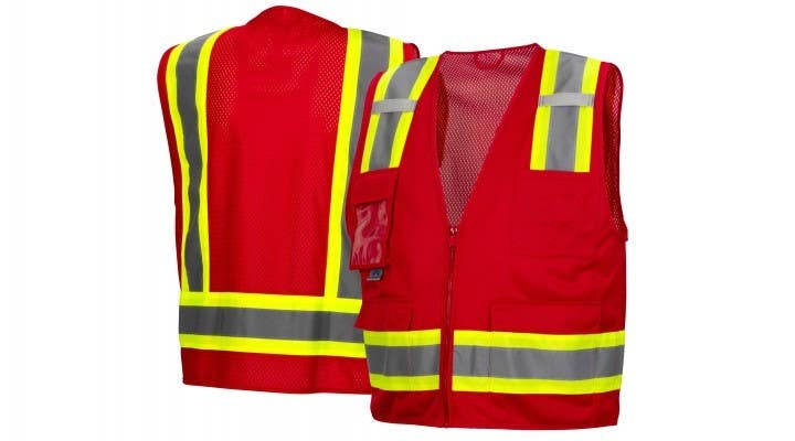 Pyramex RVZ2427CP Red Surveyor Vest w/Clear Pocket