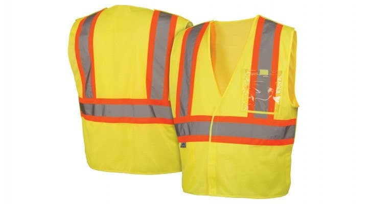 Pyramex RVHL2710BR Type R - Class 2 Hi-Vis Lime Safety Vest w/5 Point Break