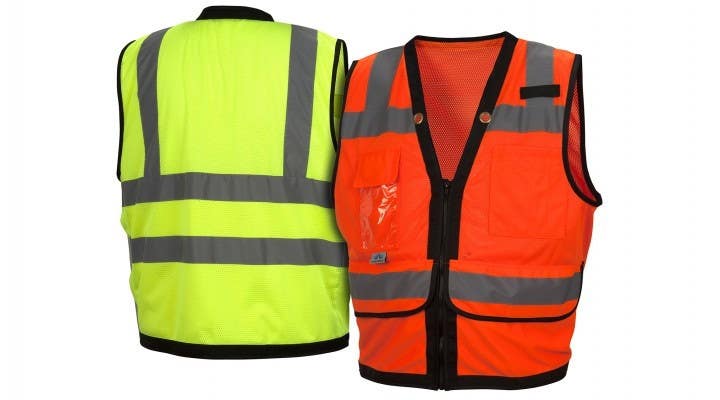 Pyramex RVZ2820 Type R - Class 2 Hi-Vis Orange Safety Vest w/Black Trim and Zipper
