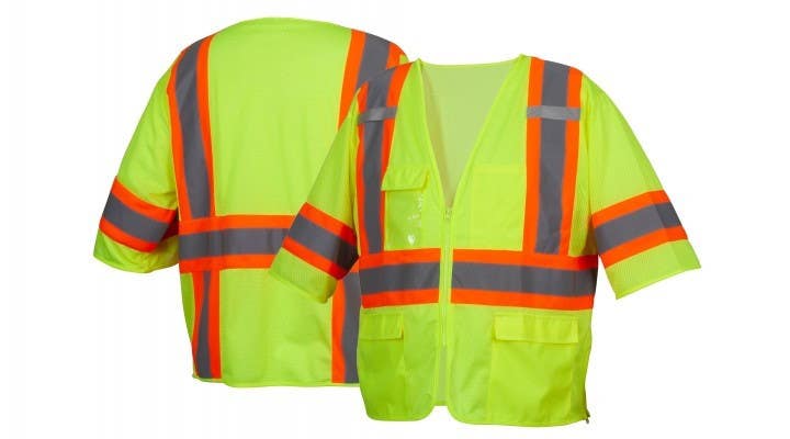 Pyramex RVZ3610 Type R - Class 3 Mesh Surveyor Hi-Vis Lime Safety Vest