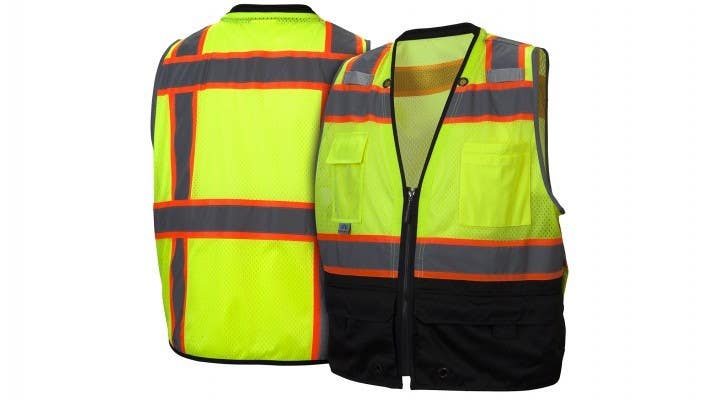 Pyramex RVZ4410B Type R - Class 2 Hi-Vis Lime Safety Vest w/Black Bottom