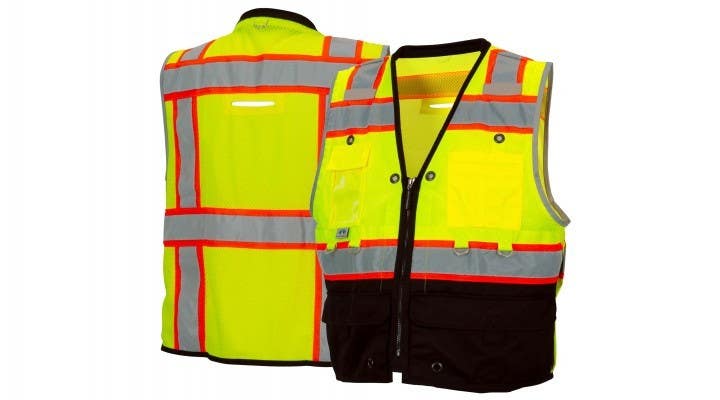 Pyramex RVZT4410B Type R - Class 2 Hi-Vis Lime Heavy - Duty Utility Vest