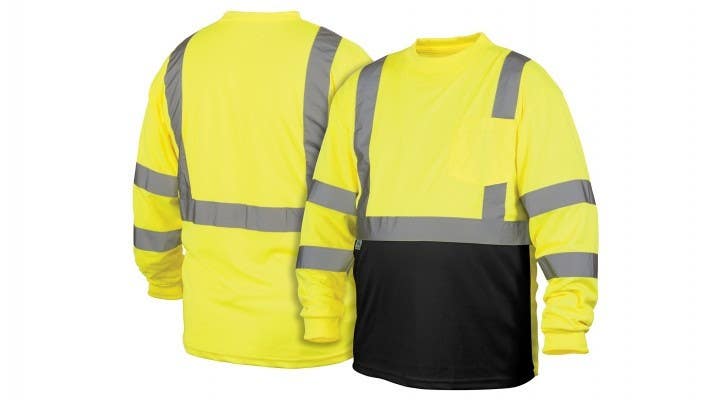 Pyramex RLTS3110B Type R - Class 3 Hi-Vis Lime Long Sleeve T-Shirts w/Black Bottom