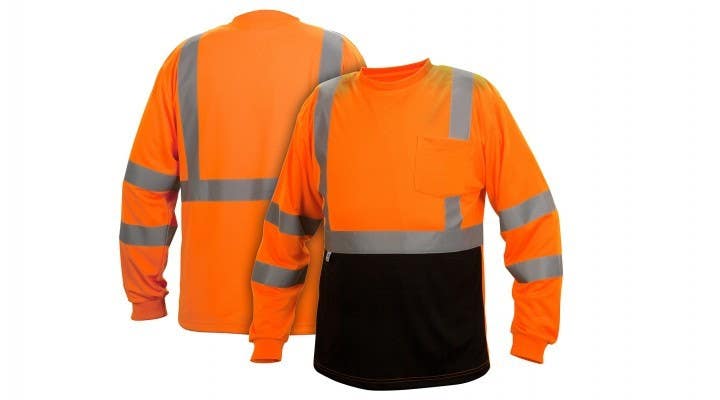 Pyramex RLTS3120B Type R - Class 3 Hi-Vis Orange Long Sleeve T-Shirts w/Black Bottom
