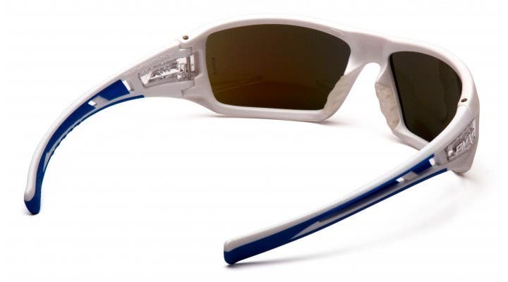 Pyramex SWBL10465D Velar Ice Blue Mirror Lens Safety Glasses w/White & Blue Frame