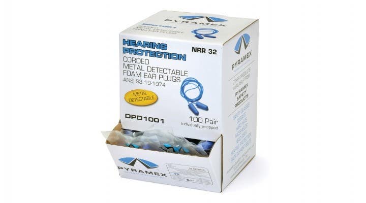 Pyramex DPD1001 Blue Corded Metal Detectable Disposable Earplugs