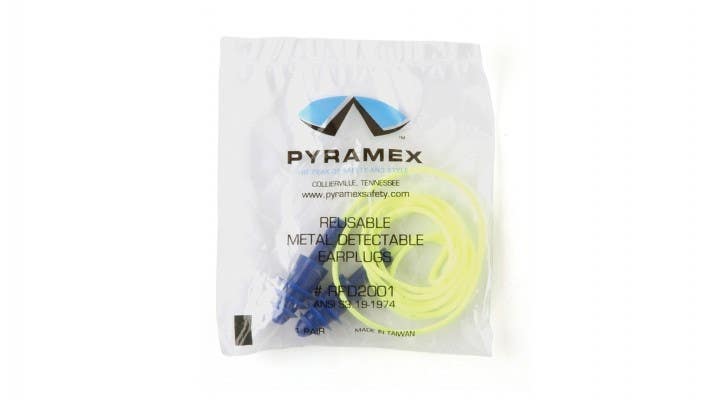 Pyramex RPD2001 Yellow Corded Reusable Metal Detectable Blue Earplugs
