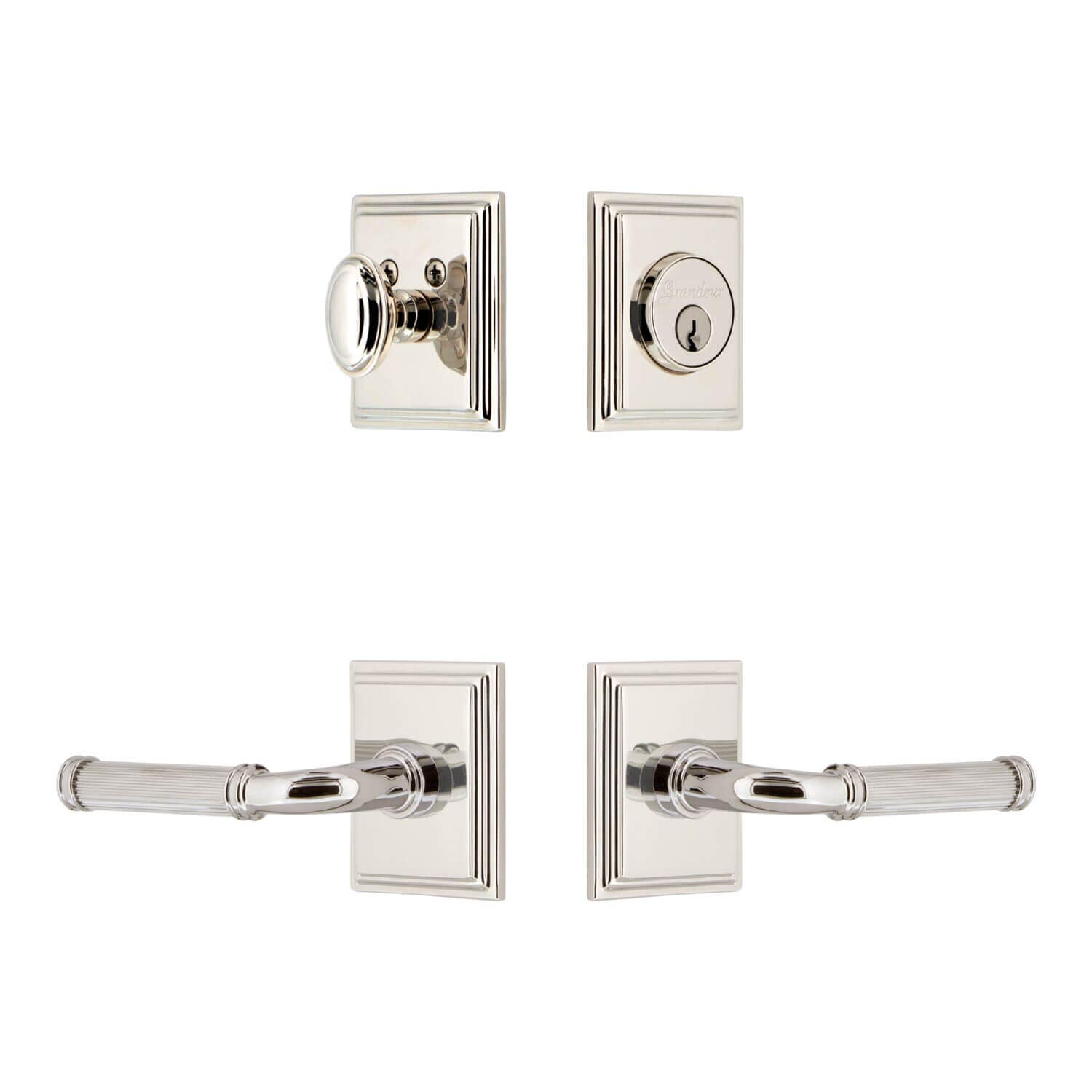 Grandeur Carre Square Rosette Entry Set w/ Soleil Lever, Keyed Alike