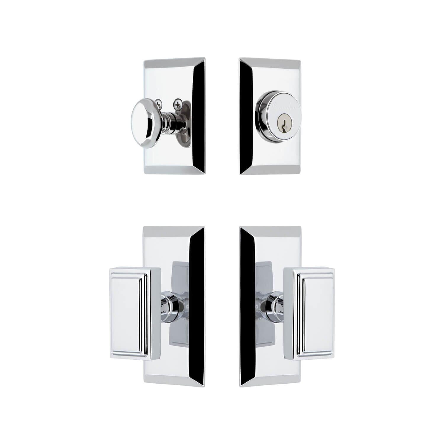 Grandeur Fifth Avenue Short Plate Entry Set w/ Carre Brass Knob, Keyed Alike