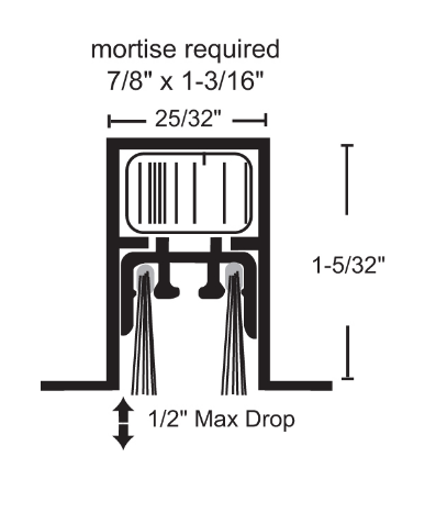 NGP 4447WH Mill Aluminum Dual Actuated Automatic Door Bottom w/ Nylon Brush Insert