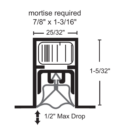 NGP 4448S Mill Aluminum Single Actuated Automatic Door Bottom w/ Silicone Insert