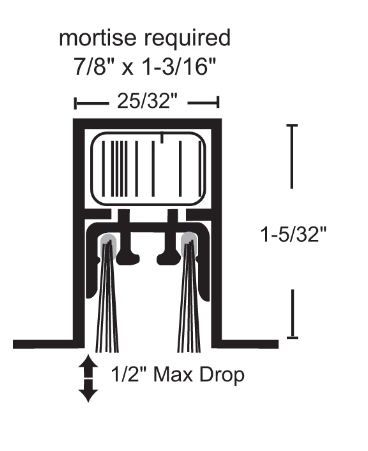 NGP 4448WH Mill Aluminum Single Actuated Automatic Door Bottom w/ Nylon Brush Insert
