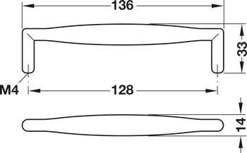 Hafele 102.81. Handle Zinc M4 CTC 128MM