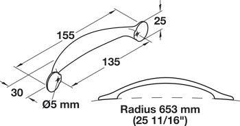 Hafele 103.05.620 Handle Zinc Matt Nickel 103ZN08 CTC 135MM