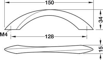 Hafele 110.07.600 Handle Zinc M4 CTC 128MM, Matt Nickel 103ZN39