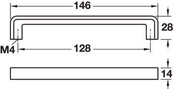 Hafele 110.34. Handle Nouveau Zinc M4 CTC 128MM