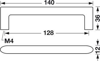 Hafele 110.52.435 Handle Stainless Steel Antimicrob M4 CTC 128MM