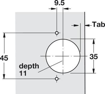 Hafele 329.03. Concealed Hinge, 120Degree Opening Angle, Half Overlay