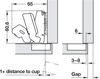 Hafele 329 Concealed Hinge, Salice Push, 165D Half Overlay