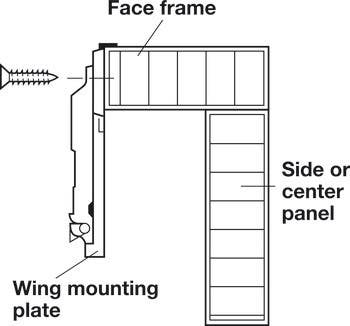Hafele 329.64. Face Frame Wing Mounting Plate, Salice, Screw-mounted