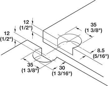 Hafele 342.66. Flap Hinge, 3-Way Adjustable and Detachable, A-Series