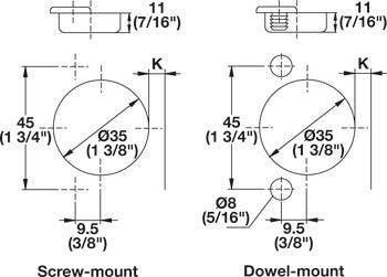Hafele 343.61. Concealed Hinge, Salice Excenthree 3-Cam, 106D 1 1/4" Overlay