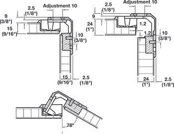 Hafele 343.90.710 Pie-Cut Corner, 78D Opening Angle