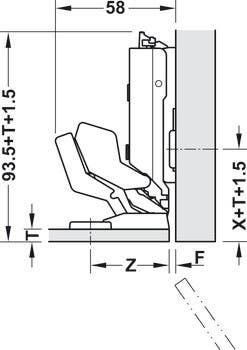 Hafele 348.23.801 Concealed Hinge, Grass, Tiomos M0 125D, for Thin Doors