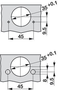 Hafele 348.29. Pie-Cut Corner Hinge, for Connecting Two Folding Doors