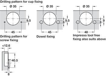 Hafele 348.34. Grass Tiomos, Concealed Hinge, 94D, Full Overlay Plus Mounting, Steel, Nickel-Plated