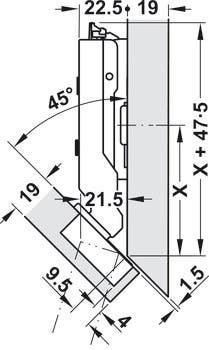 Hafele 348.35.809 Concealed Hinge, Tiomos 120D, Overlay, For –45D Corner Applications